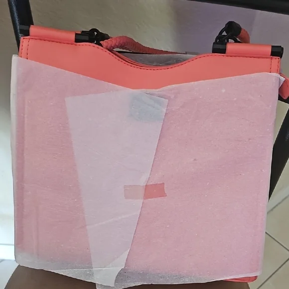 Coral Pink Badgley Mischka Tote Bag with Black Straps - Picture 2 of 4